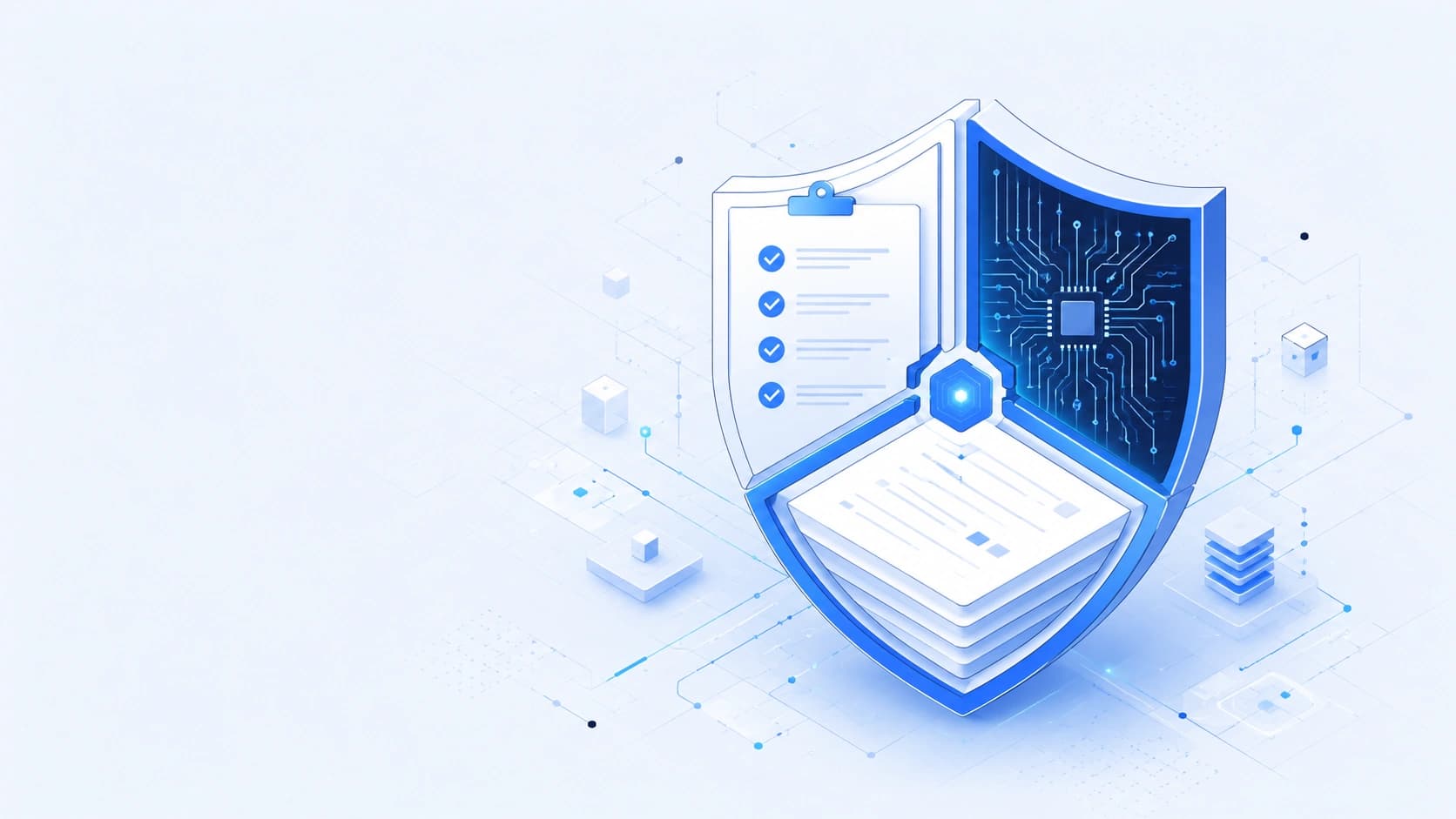Visual representing Capio's digital trust system: compliance, cybersecurity, audit evidence, and digital systems