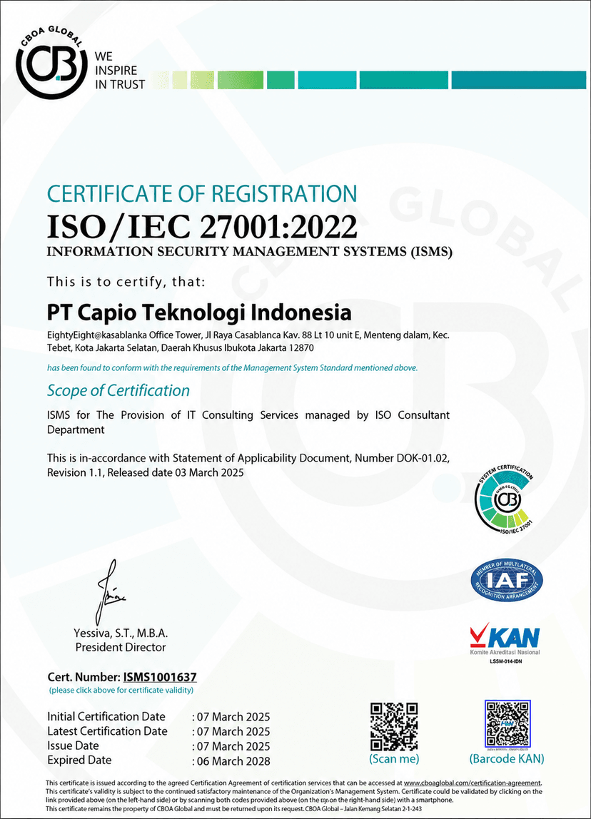 ISO/IEC 27001:2022 certificate